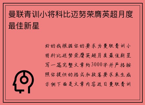 曼联青训小将科比迈努荣膺英超月度最佳新星